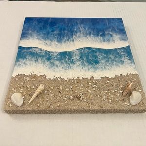 Resin textured ocean wall art 12 x 12 on wood